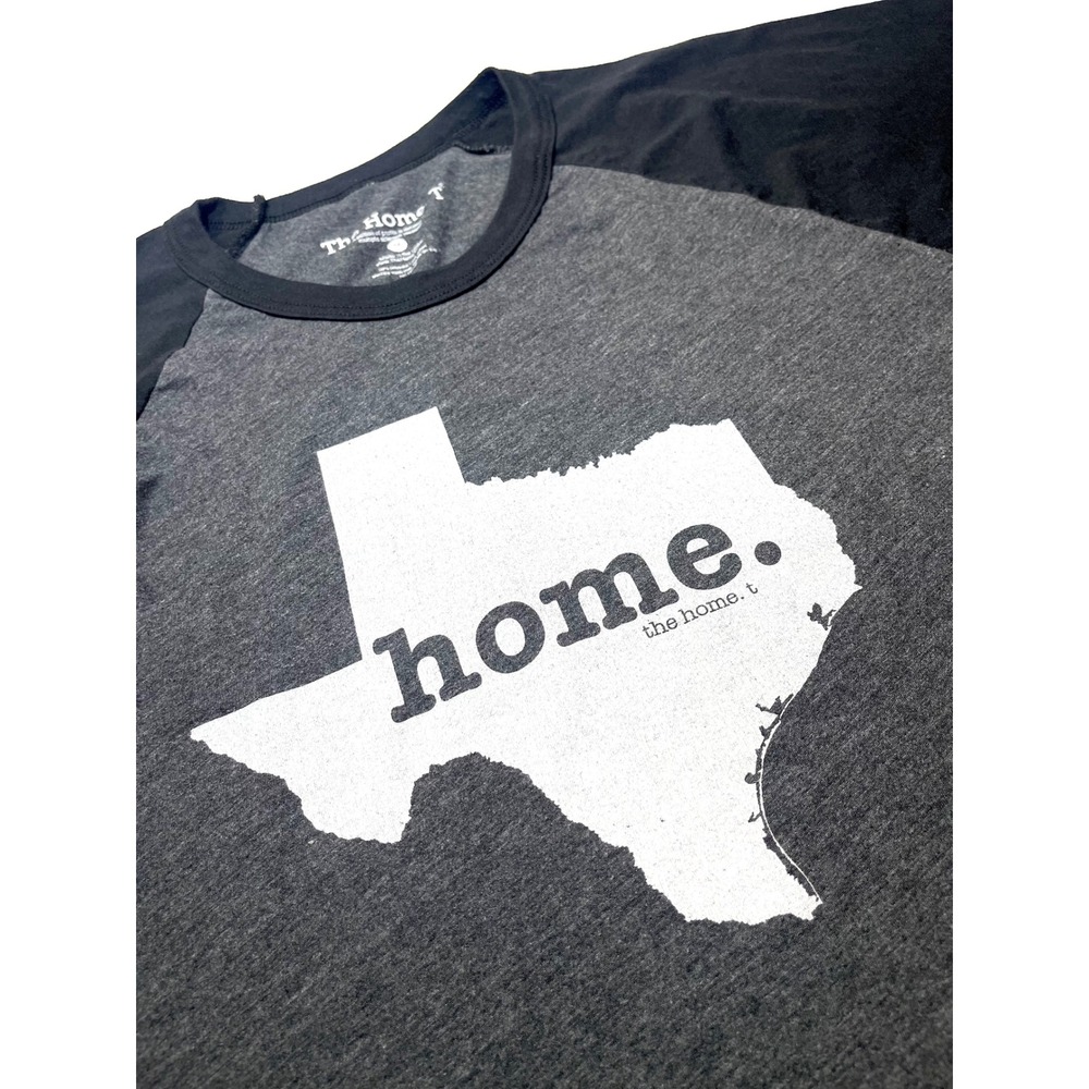 The Home T Texas Raglan Baseball Shirt Gray Black 3/4 Sleeve Medium 0361